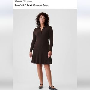 CashSoft Polo Mini Sweater Dress - Brown